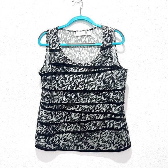 Chico's Black and White Ruffled Sleeveless Tank Top L/12 - Picture 1 of 5
